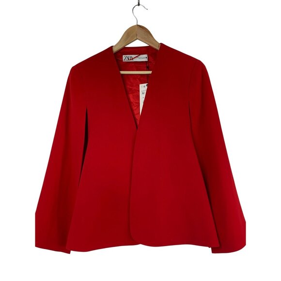 Zara Womens Red Open Front Blazer cape Jacket Size S/M NWD - Picture 9 of 16
